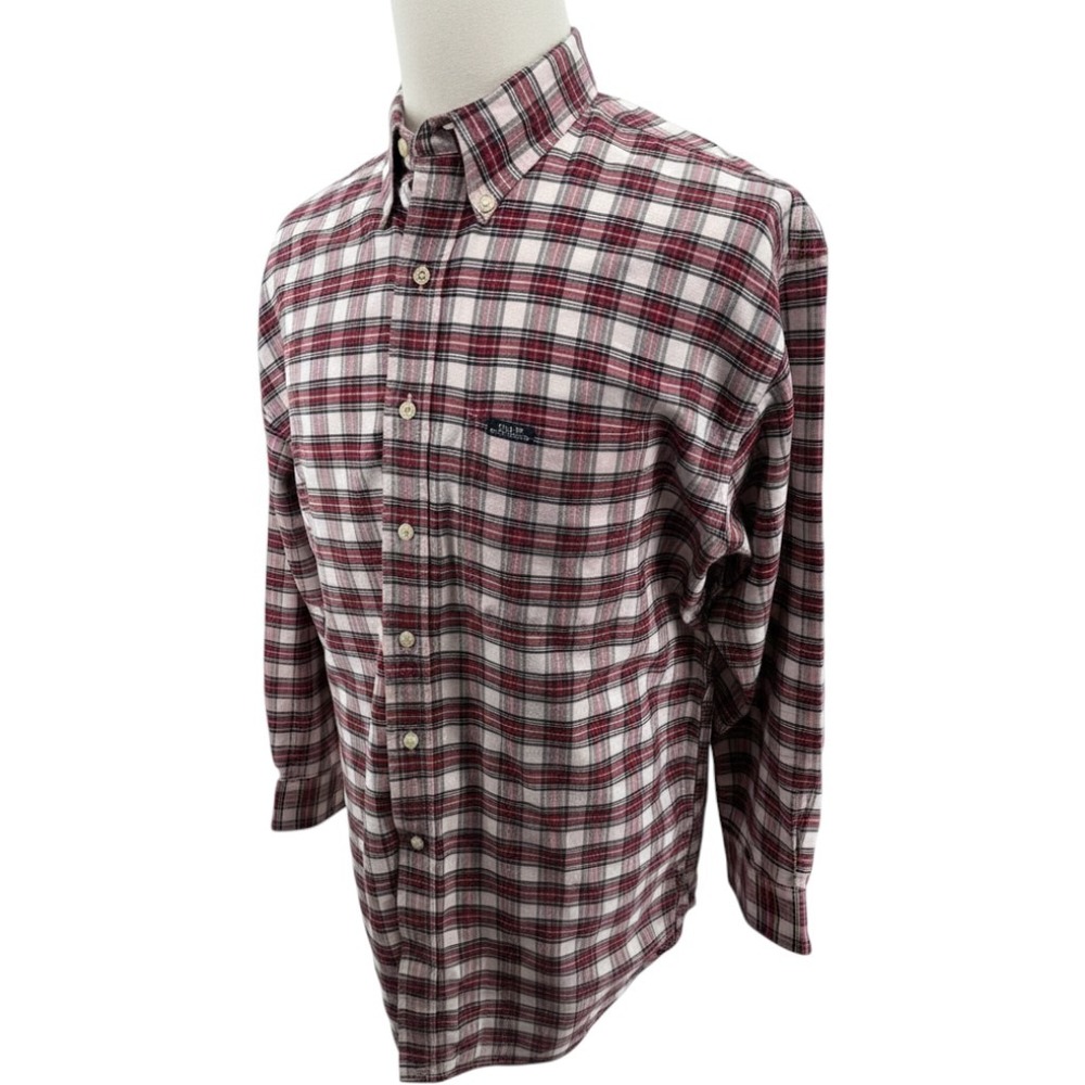 Chaps Ralph Lauren Mens Large Red Plaid Cotton Button Down Shirt L Vintage